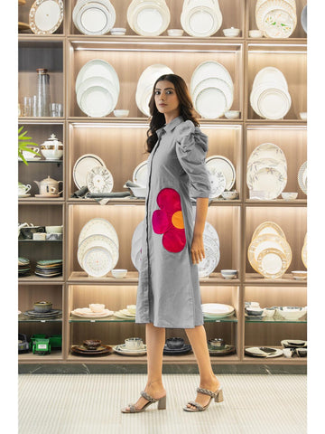 Elegant Dress With Floral Patch